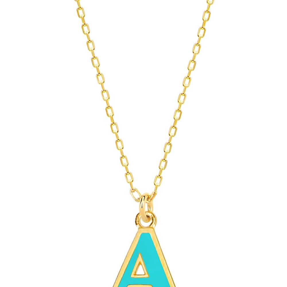 Blue Enamel Gold Pendant Initial Necklace